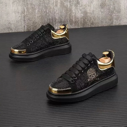New Fashion Men's Casual Shoes Diamond Rhinestones Handmade Lace-Up Business Loafers Comfortable Breathable Walking Sneaker