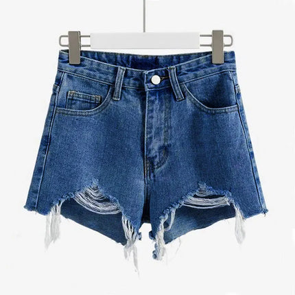 New Women's Denim Shorts with Raw Hems, A-Line Loose Fit, Ripped, High-Waisted, Hot Pants