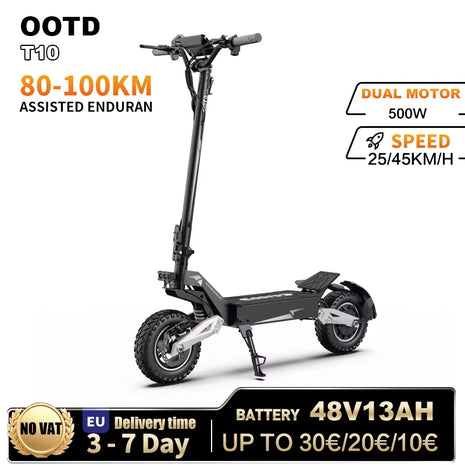 Monopattino elettrico OOTD T10, potenza di picco 900W, batteria 48V13AH, ruote da 11 pollici, monopattino portatile da città con luci a LED