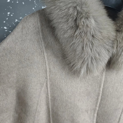 UCXQ Korean Style Two Sided Cloak Overcoat For Women Fur Collars Belt Loose Long Coats 2025 Winter New 23Z2284