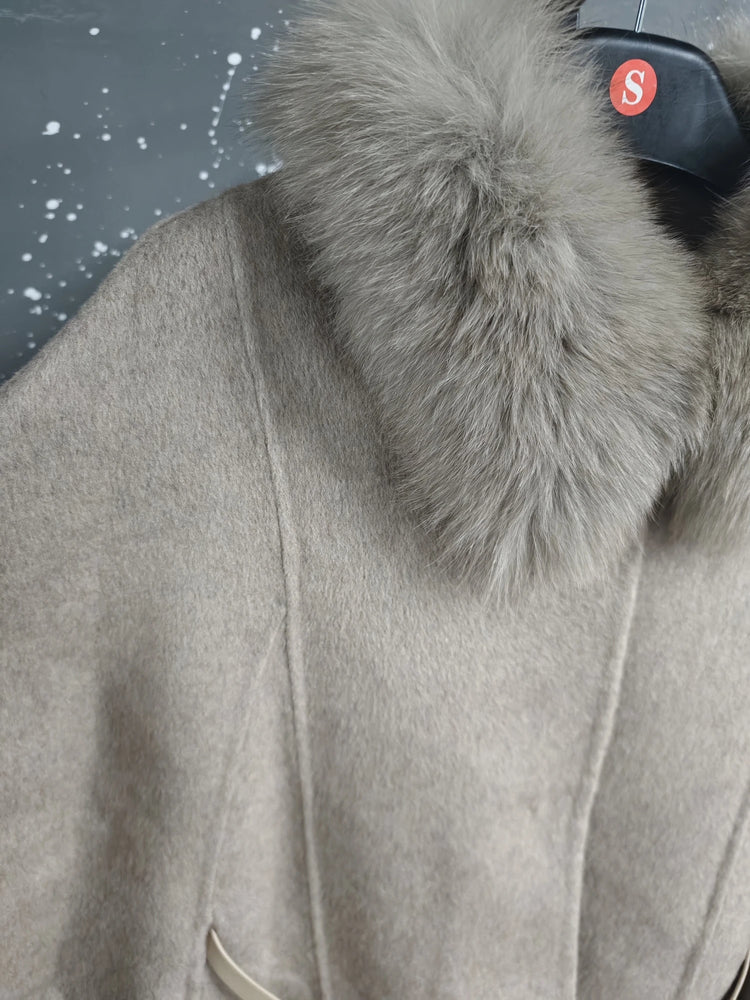 UCXQ Korean Style Two Sided Cloak Overcoat For Women Fur Collars Belt Loose Long Coats 2025 Winter New 23Z2284