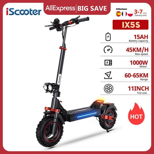 Monopattino Elettrico iScooter IX5S, Ruote da 11 Pollici, Fuoristrada, 48V15Ah 1000W, Trazione Posteriore, Velocità Massima 45km/h, Autonomia 65km, Pieghevole