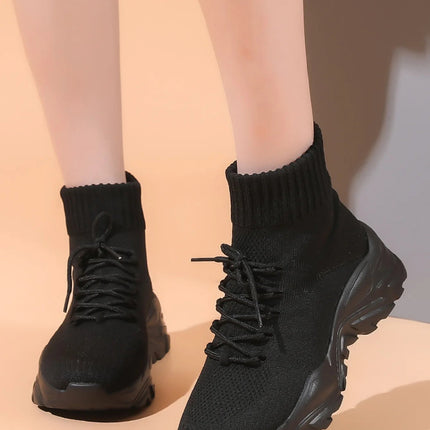 Women Casual Mesh Shoes Fashion Knitted Socks Shoes Chunky Shoes Slip-on Casual Sneakers Men Light Breathable Walking Footwear PlatiNum