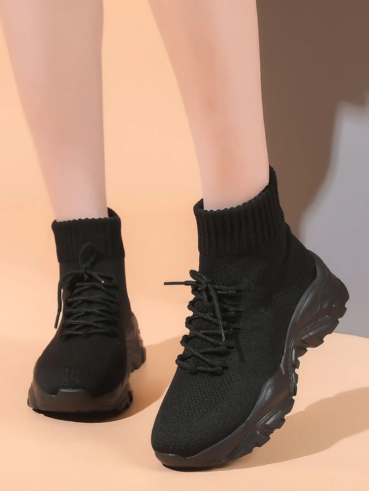 Women Casual Mesh Shoes Fashion Knitted Socks Shoes Chunky Shoes Slip-on Casual Sneakers Men Light Breathable Walking Footwear PlatiNum