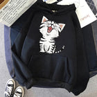 Funny Cute Cat Sweatshirt for Women Aesthetic Y2k 90s Hoodies Harajuku Graphic Pullovers 2000s Ulzzang Gothic Streetwear Female
