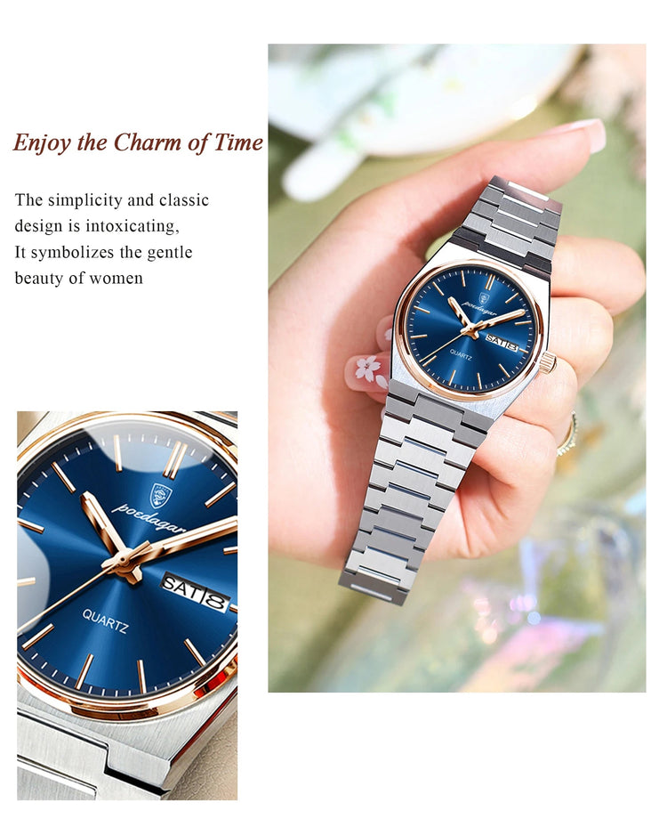POEDAGAR Orologio da donna alla moda Orologio da polso da donna di lusso luminoso impermeabile in acciaio inossidabile Data settimana Orologi al quarzo da donna Reloj platinumshop