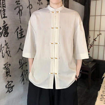 Camicia sottile estiva da uomo in stile giapponese tradizionale retrò in lino a maniche corte traspirante comoda camicia casual da uomo alla moda