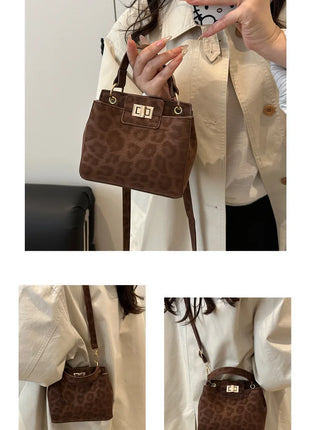 Elegante Mini Borsa a Tracolla con Manico Superiore, Chiusura Dorata, Versatile Borsa in Finta Pelle Scamosciata e Pelle per Uso Quotidiano Femminile