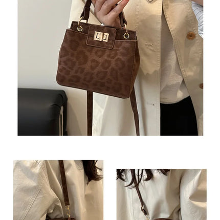 Elegante Mini Borsa a Tracolla con Manico Superiore, Chiusura Dorata, Versatile Borsa in Finta Pelle Scamosciata e Pelle per Uso Quotidiano Femminile