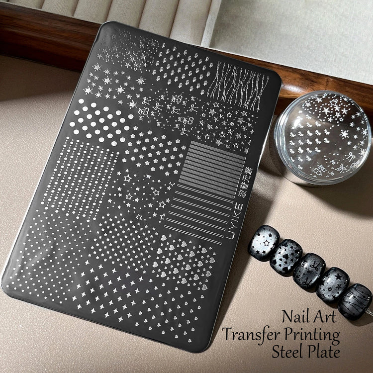 Gothic Letter Nail Art Transfer Printing Steel Plate Nail Art Silicone Stamp Star Heart Dot Bowknot Lace Manicure Tool Templates
