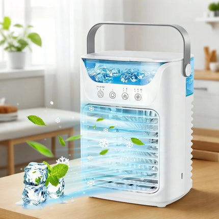 Condizionatore d'aria portatile USB, mini ventilatore rinfrescante, 3 velocità, serbatoio acqua da 650 ml, umidificatore spray, raffrescatore evaporativo silenzioso da tavolo, ventilatore portatile personale, ricaricabile, p