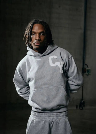 Streetwear Men's Fashion C Y Letter Zipper Set Multiple Colors Available Street Style Relaxed Unique Look Casual Two-Piece Set PlatiNum