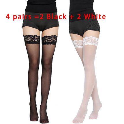 Kave Lace Silicone calzini antiscivolo alla coscia donna calza nera/bianca per le donne calze autoreggenti calze lunghe Sexy