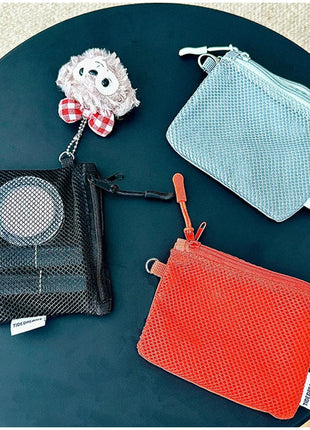 Travel Makeup Storage Bags New Mesh Coin Purse Simple Portable Mini Bag Multi-purpose Square Bag Double-layer Zipper Card Holder PlatiNum