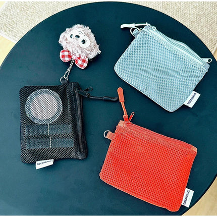 Travel Makeup Storage Bags New Mesh Coin Purse Simple Portable Mini Bag Multi-purpose Square Bag Double-layer Zipper Card Holder PlatiNum
