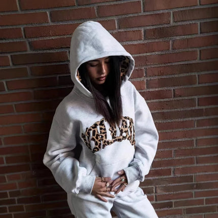 High street fashion leopard print letter embroidered men sportswear suit Y2K American casual retro hoodie trend loose clothing PlatiNum