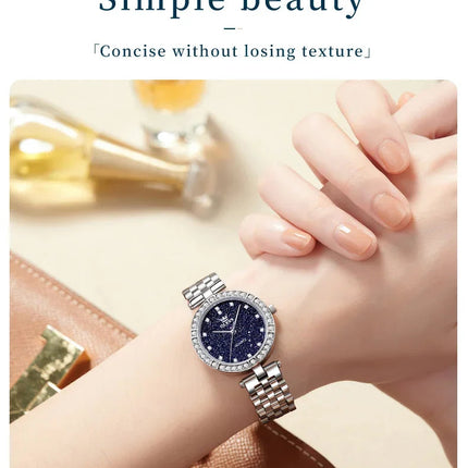 OLEVS 3641 Elegante orologio al quarzo da donna impermeabile Quadrante stellato luminoso in acciaio inossidabile con confezione regalo - Accessorio alla moda da donna platinumshop
