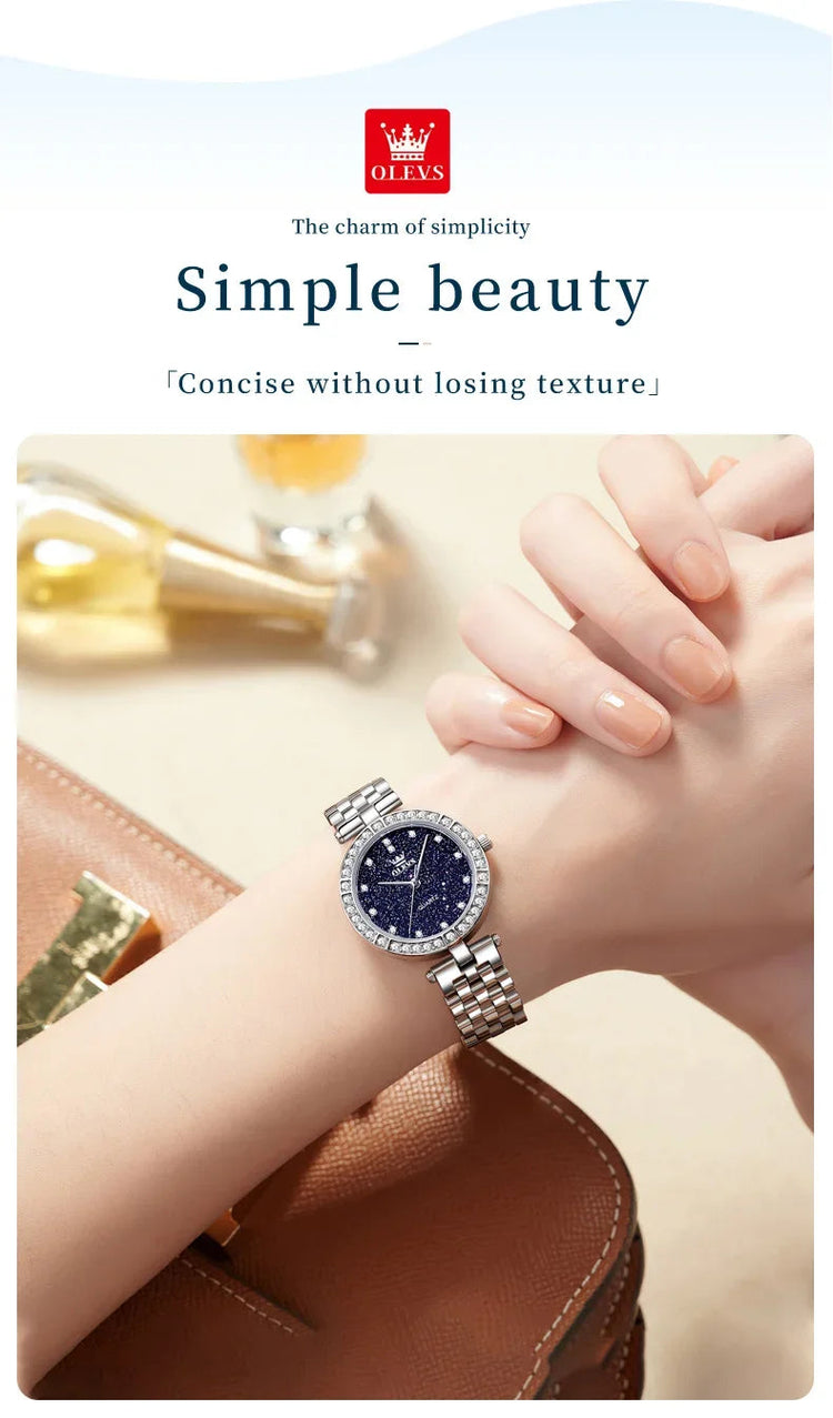 OLEVS 3641 Elegante orologio al quarzo da donna impermeabile Quadrante stellato luminoso in acciaio inossidabile con confezione regalo - Accessorio alla moda da donna platinumshop