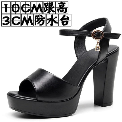 Size 32-43 2024 Genuine Leather Fashion Fish Mouth Women'S High Heel Summer Shoes Dress Sandals Female Woman Sandals Platform PlatiNum