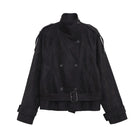 Elegant Suede Women Jacket Turn Down Collar Double Breasted Belt Waist Slim Jackets 2026 Autumn Winter Female Fashion Tops
