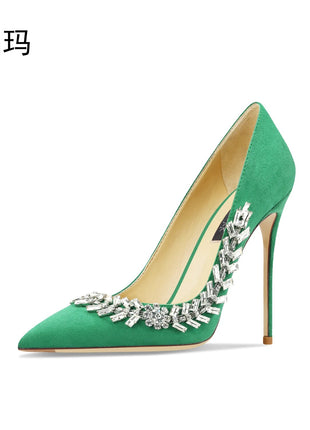 Scarpe da donna di lusso 2024 nuove pompe da donna in cristallo nero scamosciato scarpe a punta con strass tacchi alti moda Stiletto luxury Party Wo platinumshop