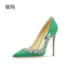 Scarpe da donna di lusso 2024 nuove pompe da donna in cristallo nero scamosciato scarpe a punta con strass tacchi alti moda Stiletto luxury Party Wo platinumshop