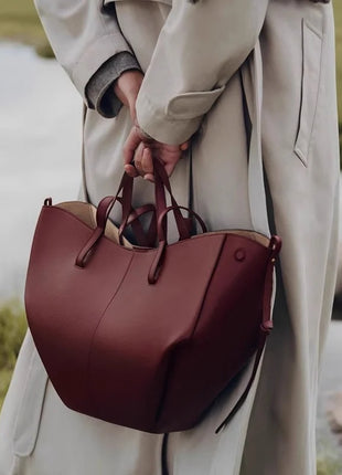 Grande borsa tote in pelle morbida con bordo regolabile, manici lunghi, borsa capiente per lavoro e shopping quotidiano