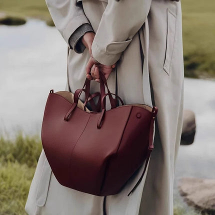Grande borsa tote in pelle morbida con bordo regolabile, manici lunghi, borsa capiente per lavoro e shopping quotidiano