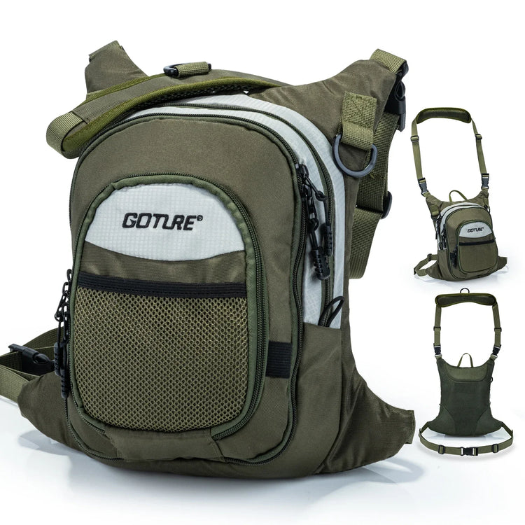 Borsa da Pesca a Mosca Goture 100% Poliestere, Borsa da Petto Ultra Leggera con Tasche Multiple, Borsa per Accessori da Pesca, Borsa a Tracolla per Esterni