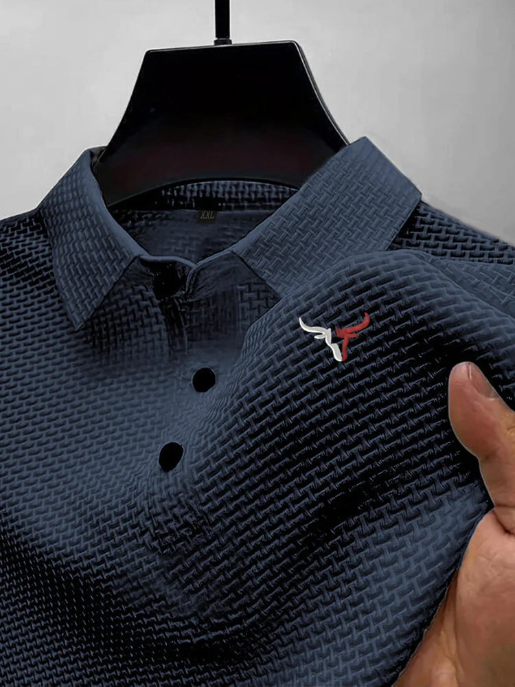 T-shirt estiva a maniche corte da uomo con risvolto in seta ghiacciata, top da uomo