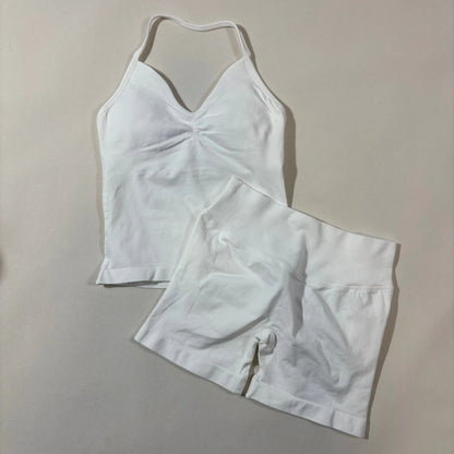 Yoga 2pcs Impact Gym Set Women Backless Tank Tops High Waist Scrunch Seamless Shorts Fitness Clothes Activewear Workout Sets