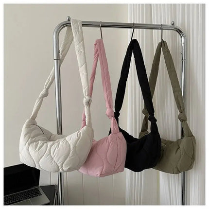 Puffer Shoulder Bag for Women Soft Down Cotton Padded Tote Handbag Purse Quilted Cross Body Bag Solid Color Bubbles Cloud Bag PlatiNum