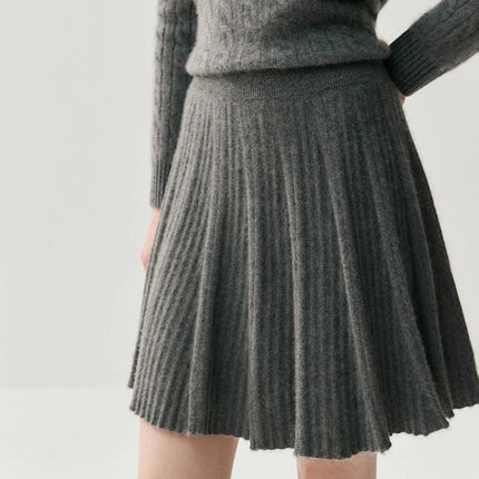 Luxury Women's 100% Cashmere Pleated Short Skirt Spring Autumn Winter Wear Lady's Preppy Style Pleated Skirt Cashmere Knitted C PlatiNum