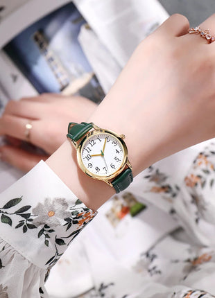 Orologio al quarzo da donna alla moda per il tempo libero, numeri arabi facili da leggere, quadrante semplice, cinturino in pelle PU, colore caramella platinumshop