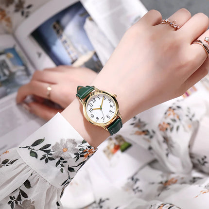 Orologio al quarzo da donna alla moda per il tempo libero, numeri arabi facili da leggere, quadrante semplice, cinturino in pelle PU, colore caramella platinumshop
