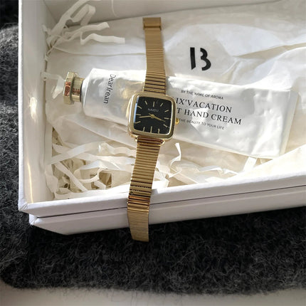 Orologio al quarzo semplice di marca per donna Orologi da donna regalo di lusso retrò Orologi da polso con cinturino in acciaio inossidabile regolabile con quadrante piccolo platinumshop