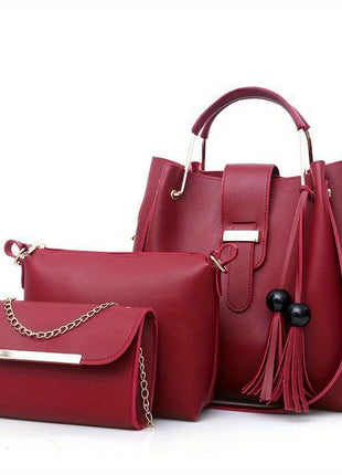 Set di 3 Borse da Donna in Pelle PU: Borsa a Tracolla, Borsa a Mano e Pochette, Combo Elegante per Signore