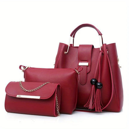 Set di 3 Borse da Donna in Pelle PU: Borsa a Tracolla, Borsa a Mano e Pochette, Combo Elegante per Signore