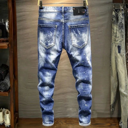 Spring and Autumn New Fashion Trend Ripped Retro Straight Leg Blue Jeans Men's Casual Loose Comfortable Breathable Denim Pants PlatiNum