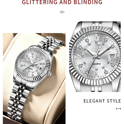 Orologio da Polso LIGE di Lusso con Strass per Donna, Cinturino in Acciaio Inossidabile, Movimento al Quarzo, Regalo, Reloj Mujer platinumshop