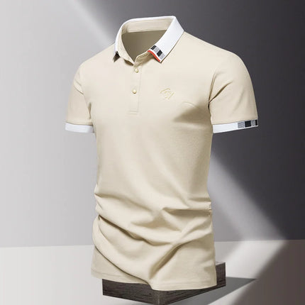 Men's New Summer 2024 Pure Cotton Short-Sleeve T-shirt Men's High-End Casual Lapel Half-Sleeve Polo Men's Top