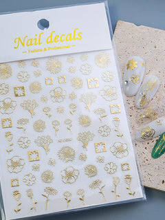 1pcs Gilded Hollow Flower Leaves Nail Art Stickers French Lines Bohemian Tassels 3D Nail Decals Rose Pattern Manicure Decoration