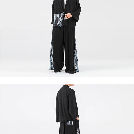Camicia da uomo in cotone e lino samurai giapponese, camicie da uomo casual tradizionali retrò larghe, abbigliamento traspirante, confortevole ed elegante