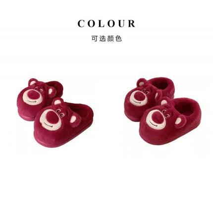 Fashion Strawberry Bear Girl Plush Cotton Slippers for Winter Warmth Indoor with Soft Plush Leisure Cotton Slippers Gifts