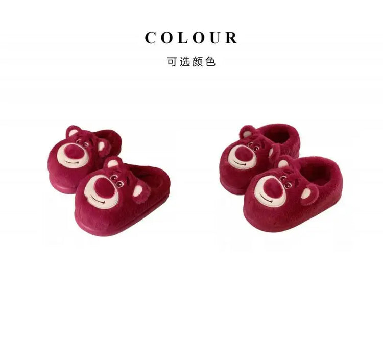 Fashion Strawberry Bear Girl Plush Cotton Slippers for Winter Warmth Indoor with Soft Plush Leisure Cotton Slippers Gifts