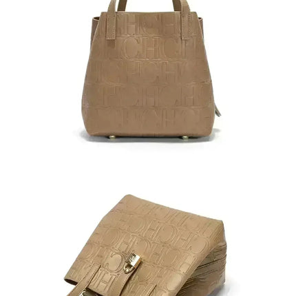 CH Large Capacity Handbag Luxury Brand Temperament Letter Print with Lock Design 2025 Trendy Women's Crossbody Bag PlatiNum
