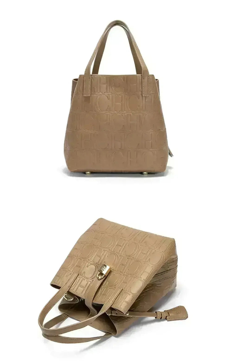 CH Large Capacity Handbag Luxury Brand Temperament Letter Print with Lock Design 2025 Trendy Women's Crossbody Bag PlatiNum