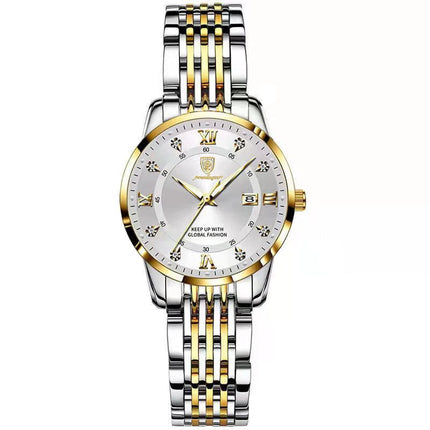 POEDAGAR Orologio da donna di lusso Orologio da donna impermeabile in acciaio inossidabile con data luminosa Orologi al quarzo da donna semplici e casual alla moda platinumshop