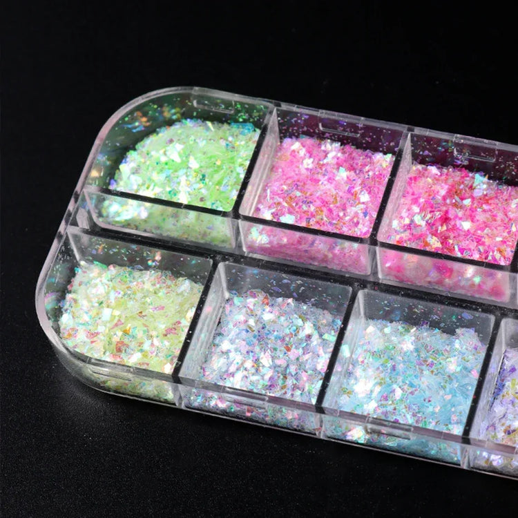 12 Grids Aurora Chameleon Nail Glitter Flakes Irregular Crystal Glass Sequins Powder Shiny Mermaid Paillette Nail Art Decoration 2026