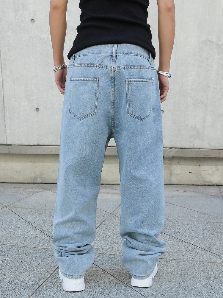 Spring Autumn Men Baggy Jeans Oversize Straight Loose Casual Denim Trousers Solid Color Streetwear Fashion Y2k Wide Leg Pants PlatiNum